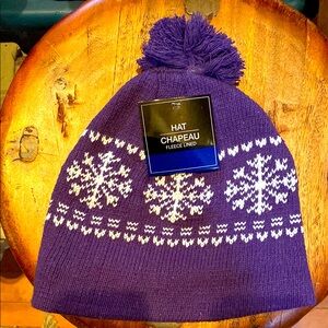 Purple Fleece Lined Snowflake Hat